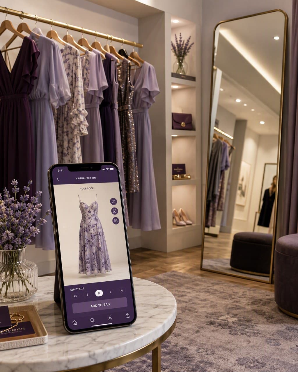 A dress boutique and the LOOKA app with virtual try-on on the phone