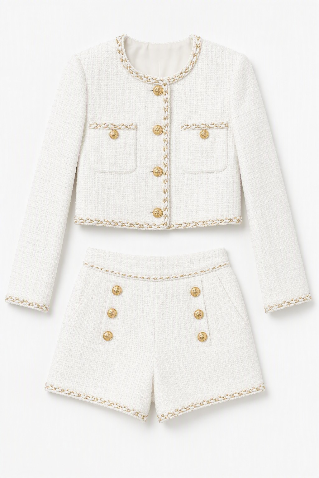 White tweed suit with shorts